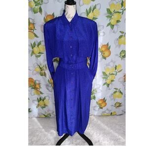 NWT Vintage 80's Maggie London by Jeannene Booher Blue Belted Silk Dress